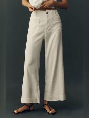 Anthropologie Colette Wide Leg High-Rise Pants in Cream